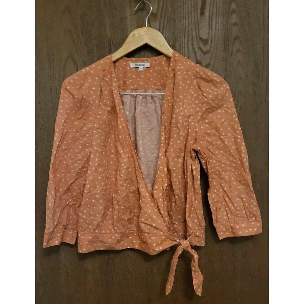Madewell Womens Coral Peach Scattered Star Wrap Shirt Tie Front Knot Size Small